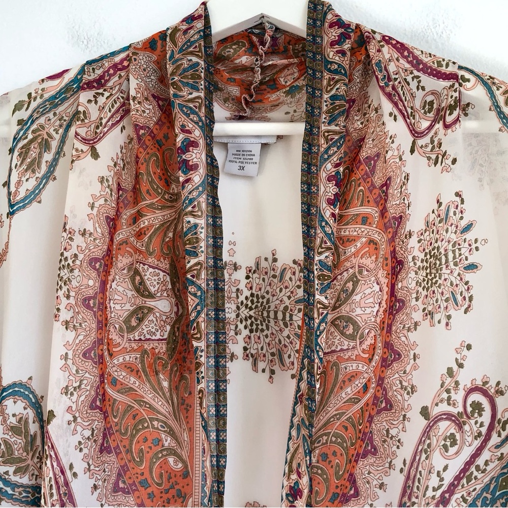 Soft Surroundings White / Colorful Floral Paisley Chiffon Kimono Top Size 3X - Picture 3 of 14